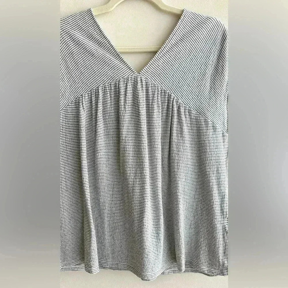 Lucky Brand Striped Flowy Peasant Blouse, Black and White Top, Size Medium - Picture 4 of 16